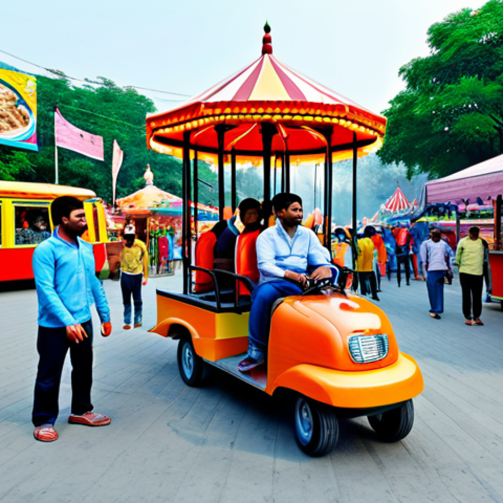 똘똘이 테마파크 경험기 - A family-friendly scene at 똘똘ী থিম পার্ক, showing people enjoying rides in appropriate attire. Backg...