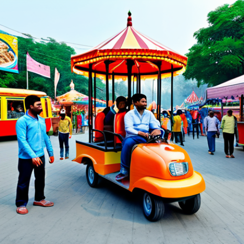 똘똘이 테마파크 경험기 - A family-friendly scene at 똘똘ী থিম পার্ক, showing people enjoying rides in appropriate attire. Backg...